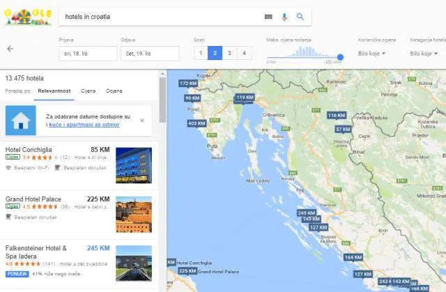 Google Hotel Ads prikaz cijena smještaja