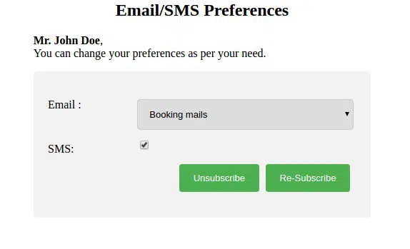 email sms preference